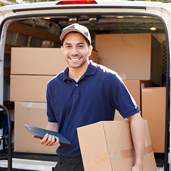 Delivery worker holding a box